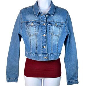 Love Tree Womens Medium Cropped Denim Jacket With Button Front & Pockets Med
